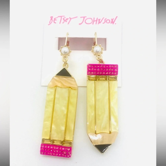 BETSEY JOHNSON Back to School Oversize Acrylic Pencil Mismatch Earrings NEW NWT - Picture 3 of 6